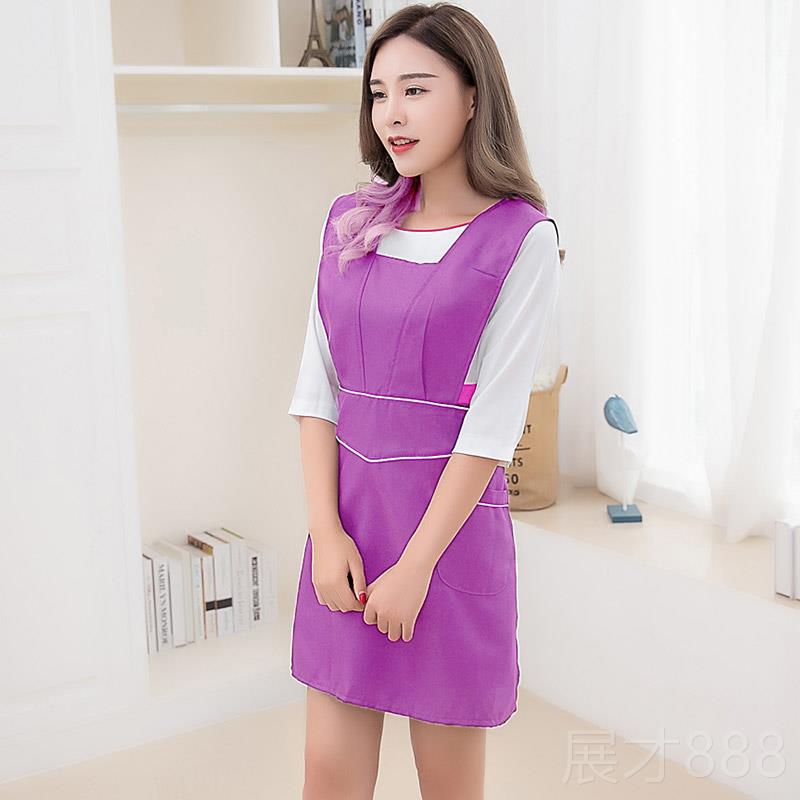 正品版时尚秋围裙防污罩韩衣成人美甲发奶冬茶店美容师院工作服女