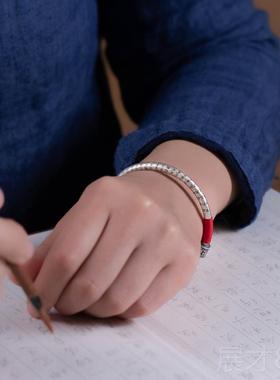 正品大善堂纯银心经手女开口实古心足银本年红绳好运镯子命复镯文