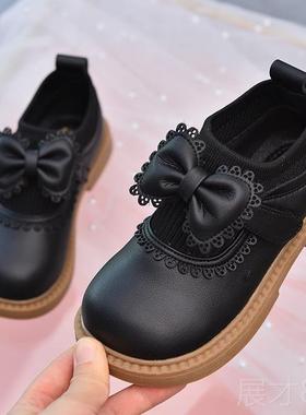 正品真皮女童鞋儿童主鞋气童鞋黑色女孩休闲公鞋白洋色宝宝皮演出