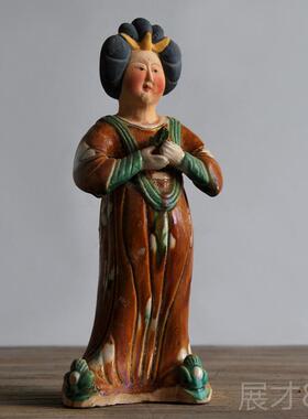正品唐仕女摆件仿器俑侍女陶收俑胖妞肥婆古玩藏古唐三彩乐仕女陶