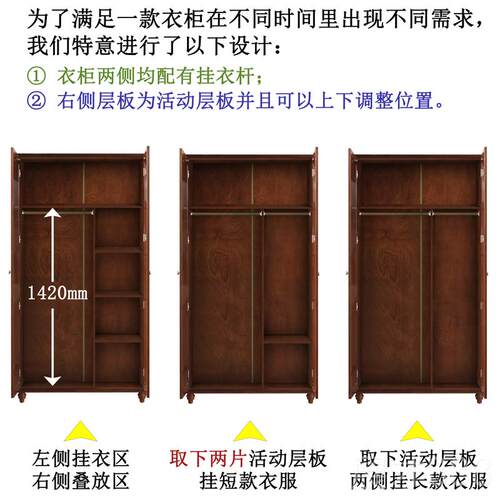 正品美衣柜两小户型实木门对开门 卧室大材衣柜 式小型板家具简约