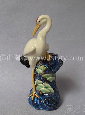 正品冲朱量物特价插石湾公仔陶瓷《顶鹤》仙鹤水培植物花花瓶盆花