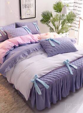 正品冬is夹棉n床罩固定防滑加厚韩床裙版式四件套被套床单蕾丝季