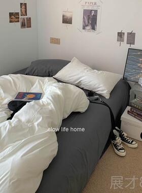 正品永远看不n腻is日式简约水洗棉奶白混搭床上四件套床~单舍宿三