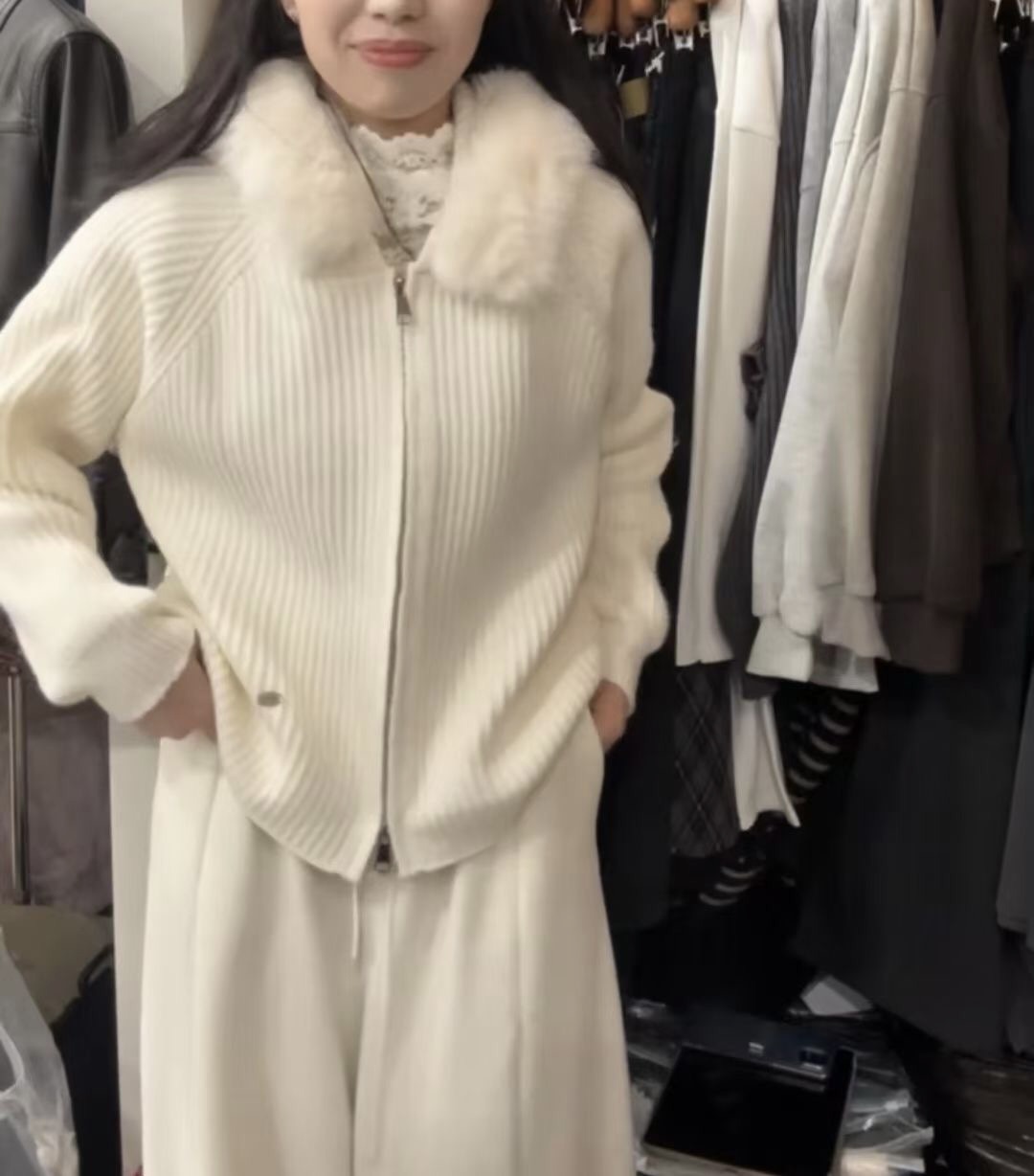 2025秋冬女装连帽针织衫女上衣外套宽松显瘦慵懒长袖韩系毛领毛衣