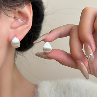 法式 小众设计感S925银针耳扣耳环耳饰 复古拉丝银色水滴耳钉女款