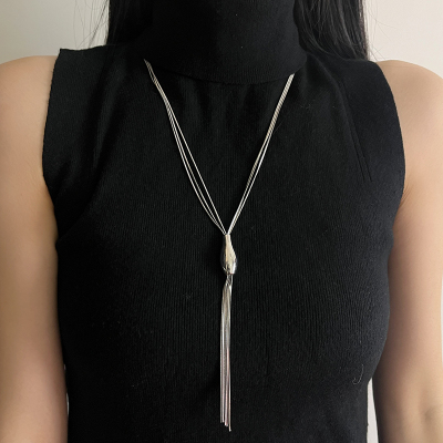 长款钛钢蛇骨链流苏项链女轻奢小众不掉色毛衣链百搭高级感配饰