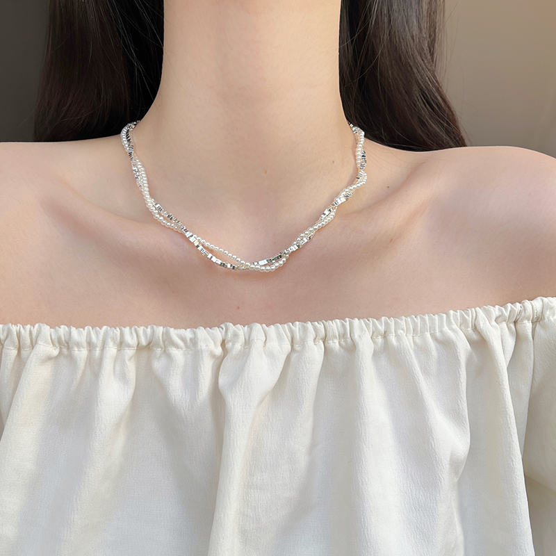 碎银珍珠双层缠绕项链女2024新款爆款叠戴颈链轻奢气质小众锁骨链