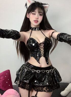 纯情小恶魔*漆皮魅魔夜店绑带制服房事诱惑免脱内衣纯欲cos套装女