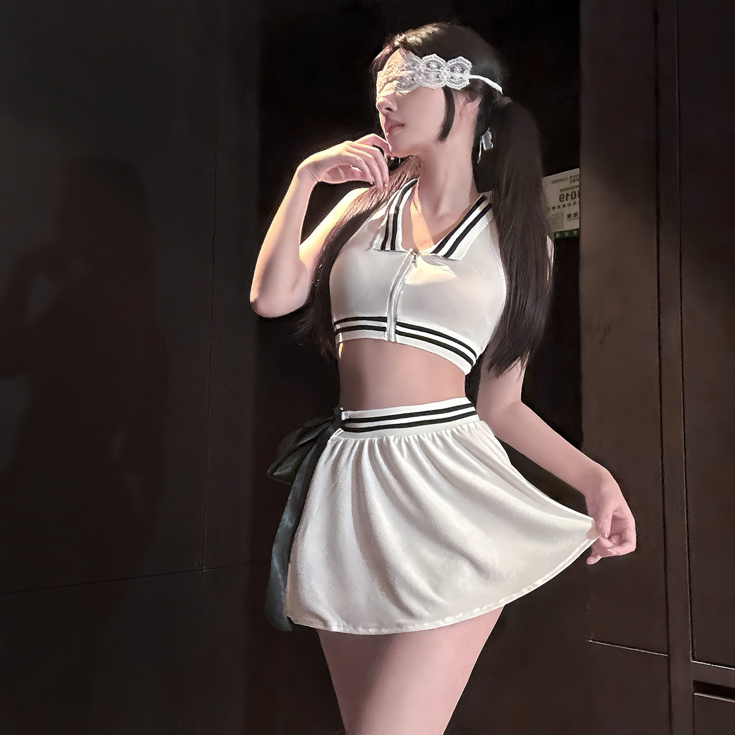 活力学姐网球女神运动分体套装夜店演出辣妹侧绑带超短裙纯欲套装