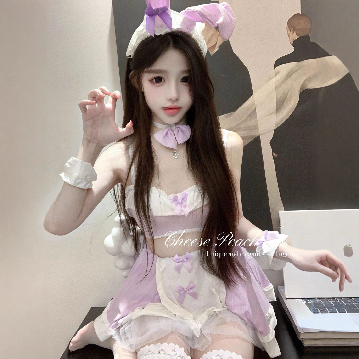 纯欲减龄甜美少女锁骨花边吊带背心蝴蝶结半身裙网红风制服套装