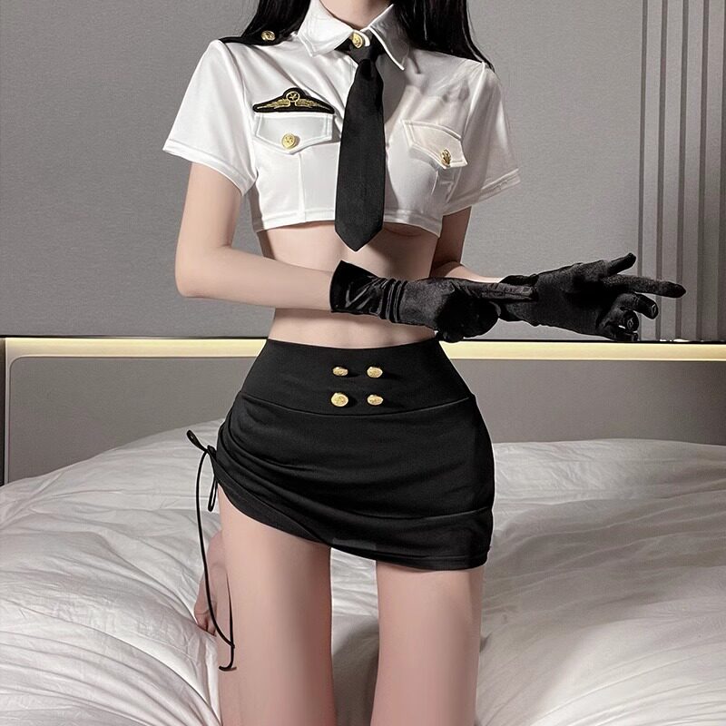 性感睡衣女超短裙纯欲空姐制服火辣情趣外出裙少女诱惑情调qqny女
