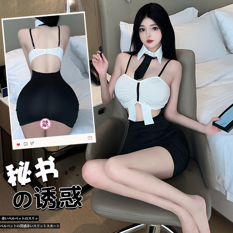 性感抹胸小熊镂空睡衣短裙夜店知性秘书包臀裙ol制服热辣女生主播
