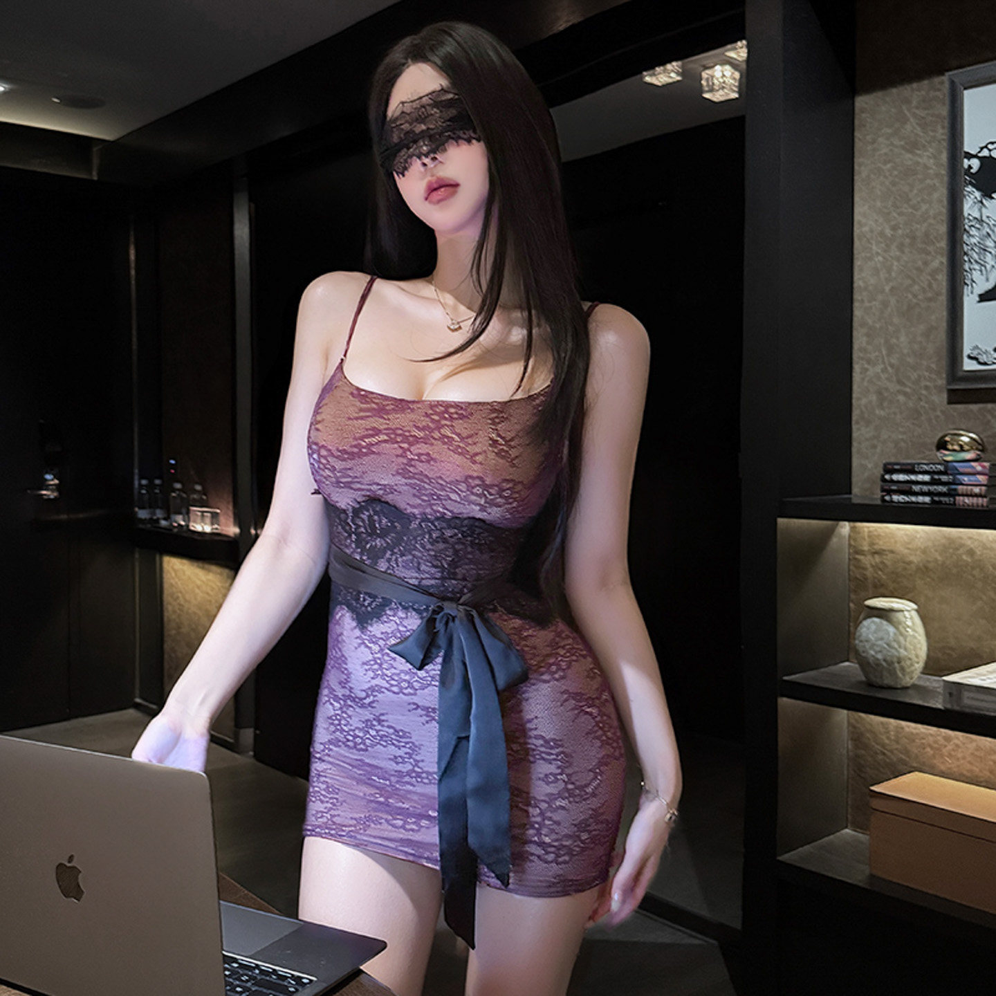 情趣女生情衣性感内衣吊带交叉镂空睡裙紫夜朦胧蕾丝包臀裙qqny