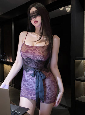 情趣女生情衣性感内衣吊带交叉镂空睡裙紫夜朦胧蕾丝包臀裙qqny