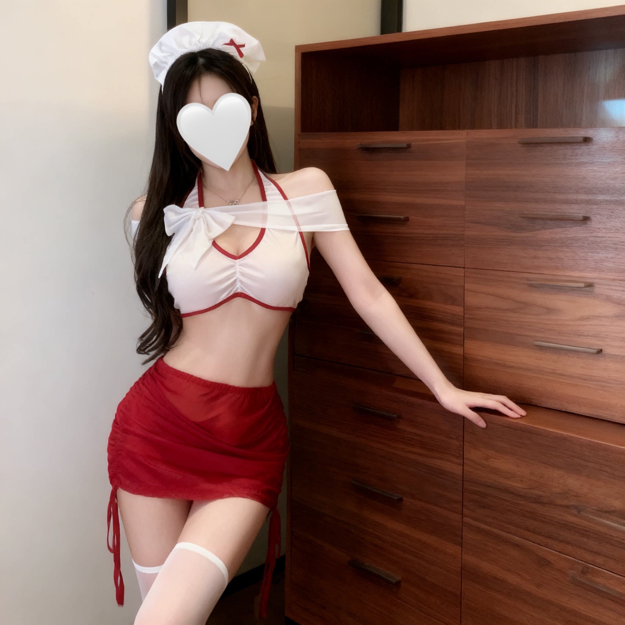 晴趣内衣可爱性感透视网纱分体堆褶包臀短裙坎肩纯欲护士制服套装