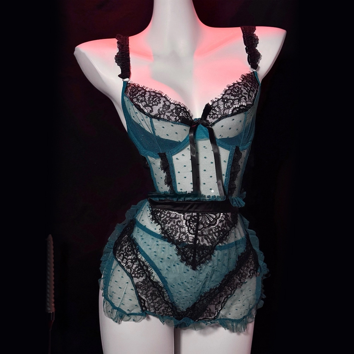 新品情q内衣性感蕾丝纯欲镂空开裆内裤透视套装法式睡衣居家服