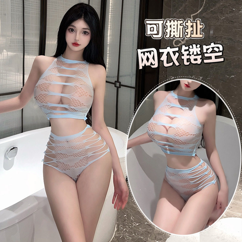 彻夜淋漓 性感连体衣趣味紧身丝袜女薄款长筒连裤渔网袜包臀网衣