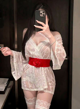 性感睡衣日式和服睡袍女性感宽腰带短款浴衣纯欲高级感家居服套装