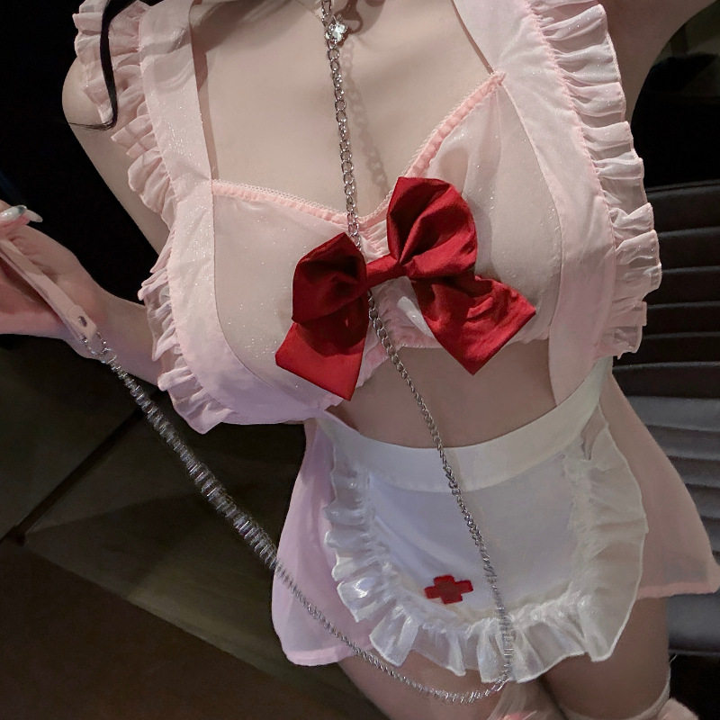 纯欲甜心珠光女佣情趣护士衣服套装角色扮演cosplay内衣粉白甜妹