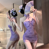 新款 新中式 国风紫色旗袍小胸友好带胸垫纯欲包臀裙御姐风qqny诱惑