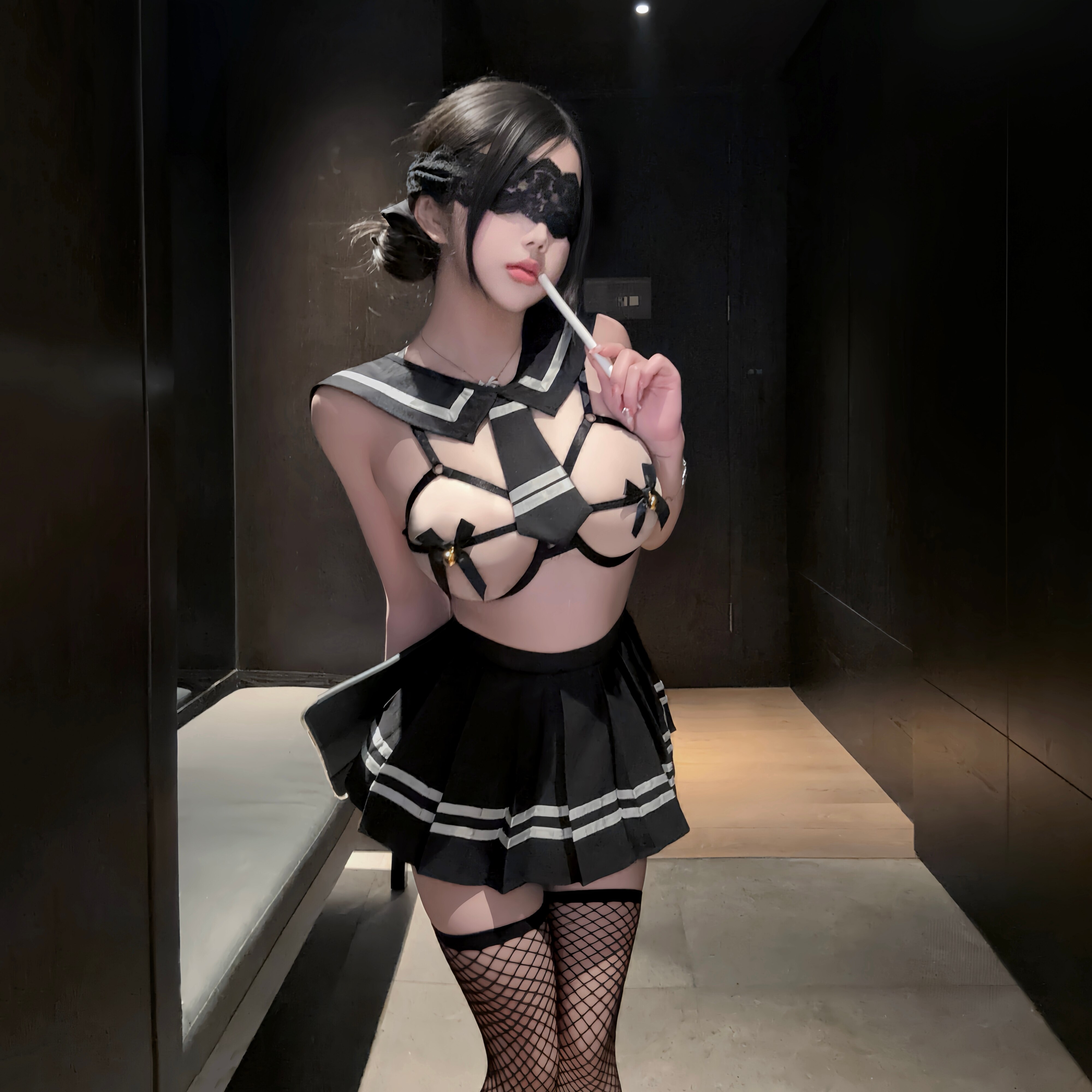 情趣性感露胸cosJK制服超短裙钢托显胸大聚拢诱惑床上站袍魅魔装