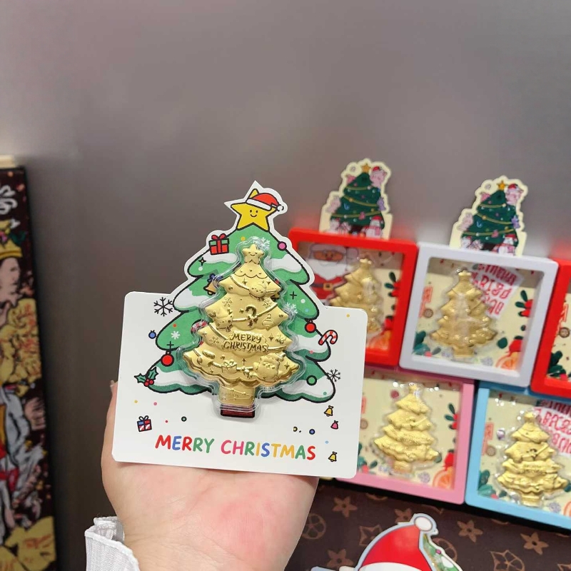 水贝999足金圣诞树节日礼物装饰摆件0.2g黄金圣诞快乐金钞送女友