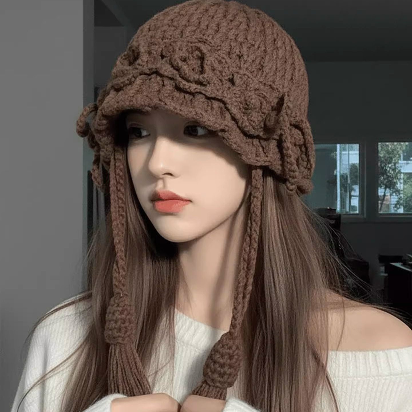 2025新款手工编织花朵辫子针织帽女复古保暖洋气百搭流苏毛线帽潮,服饰配件/皮带/帽子/围巾,帽子,淘宝优惠券,粉丝福利购,淘宝优惠卷