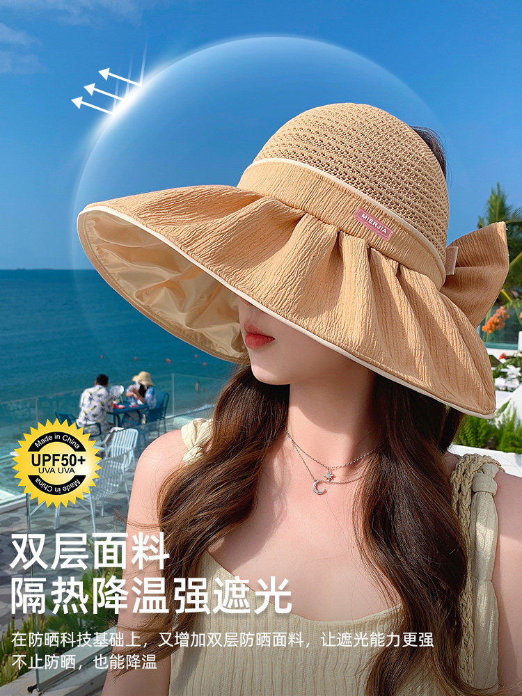 大帽檐防晒帽女2024新款夏季防紫外线可扎马尾户外遮阳太阳帽子潮
