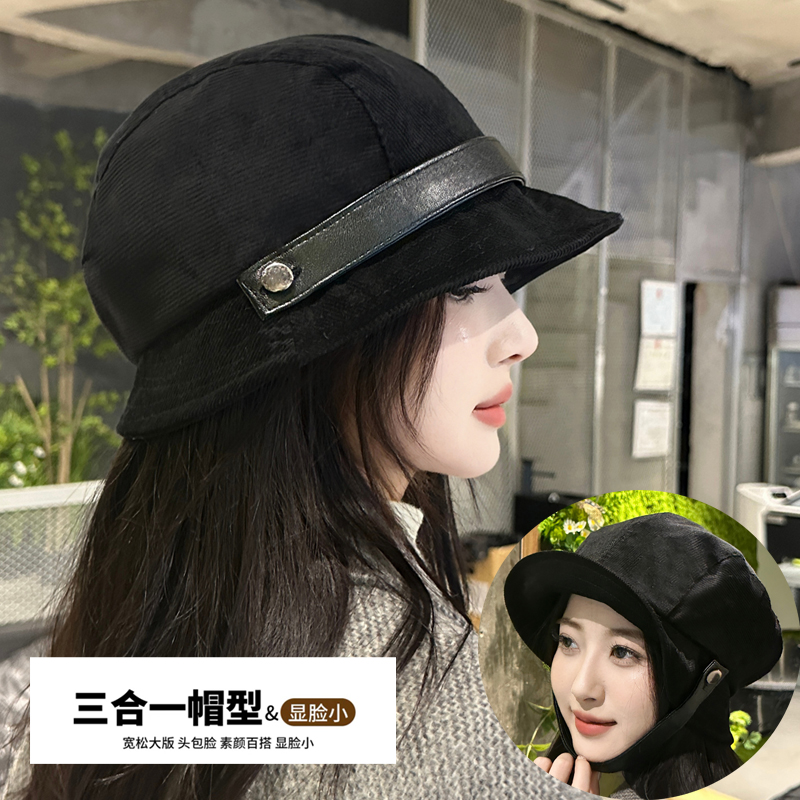 日系灯芯绒渔夫帽女2025新款秋冬