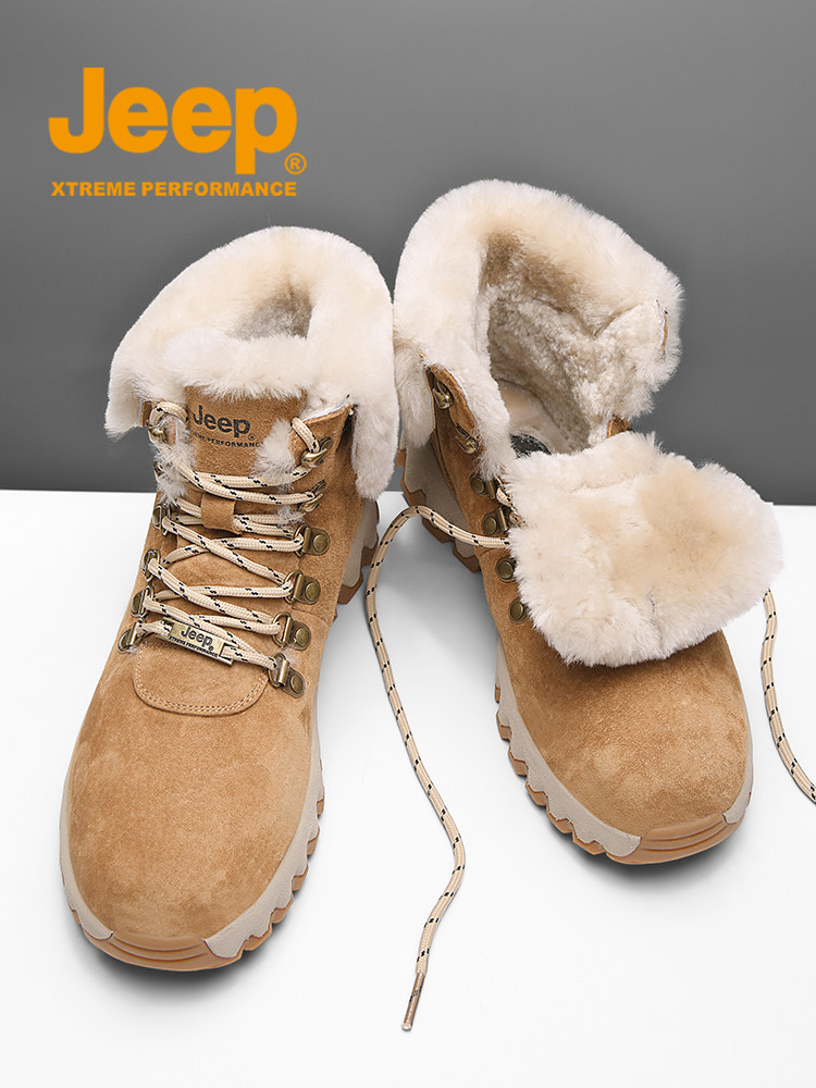 JEEP AUTUMN AND WINTER WOOL SNOW BOOTS MENS FUR ALL-IN-ONE SHOES WARM AND FLEECE THICKENED WATERPROOF AND NON-SLIP NORTHEAST COTTON BOOTS