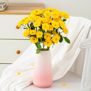 简约风竖纹渐变粉色花瓶陶瓷鲜花乐高lego积木玫瑰粉黛10280花瓶