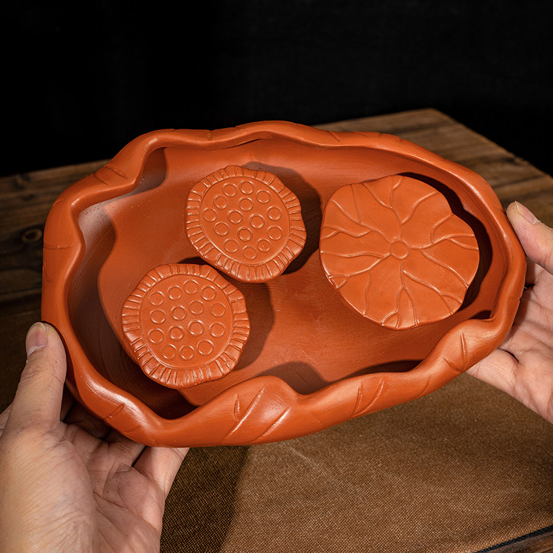 小型家用紫砂茶盘陶瓷简约小茶台托盘圆形功夫茶具储水壶承茶托盘