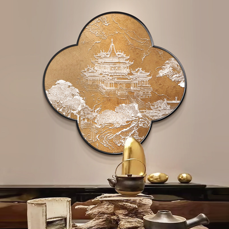 新中式山水画境金箔立体浮雕茶室装饰画入户玄关雕刻餐厅背景挂画,家居饰品,现代装饰画,淘宝优惠券,粉丝福利购,淘宝优惠卷