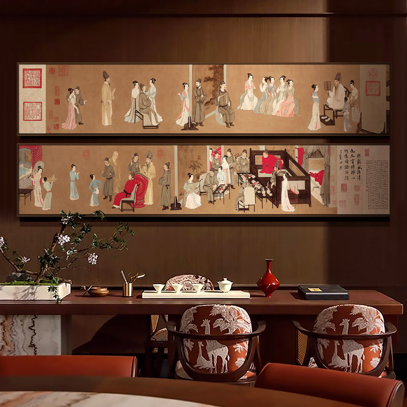 新中式古典仕女图双联装饰画客厅书房背景墙国风人物挂画茶室禅意