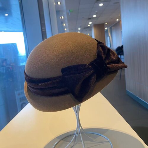 S217【澳洲羊毛.丝绒蝴蝶结贵妇礼帽】盆帽礼帽羊毛呢画家帽保暖