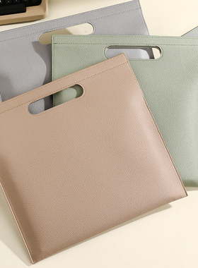 新款A4重磅荔枝纹手提文件袋皮质定制大容量防水商务办公档案资料袋便携公文包可印logo加厚收纳文件包耐磨