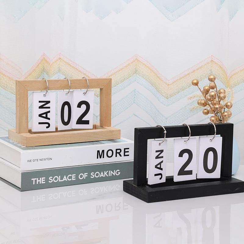 现代简约摆件家居卧室办公桌面小电视柜木制日历木质日历摆件