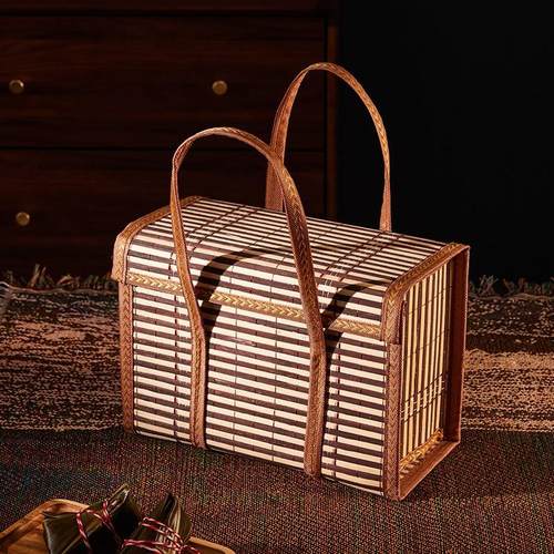 竹篮子手提篮粽子水果土特产香肠腊肉年货包装可折叠竹编竹篮礼盒