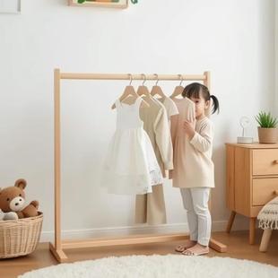室内挂衣架落地卧室儿童房间幼儿园实木挂衣服 架子简易收纳架子