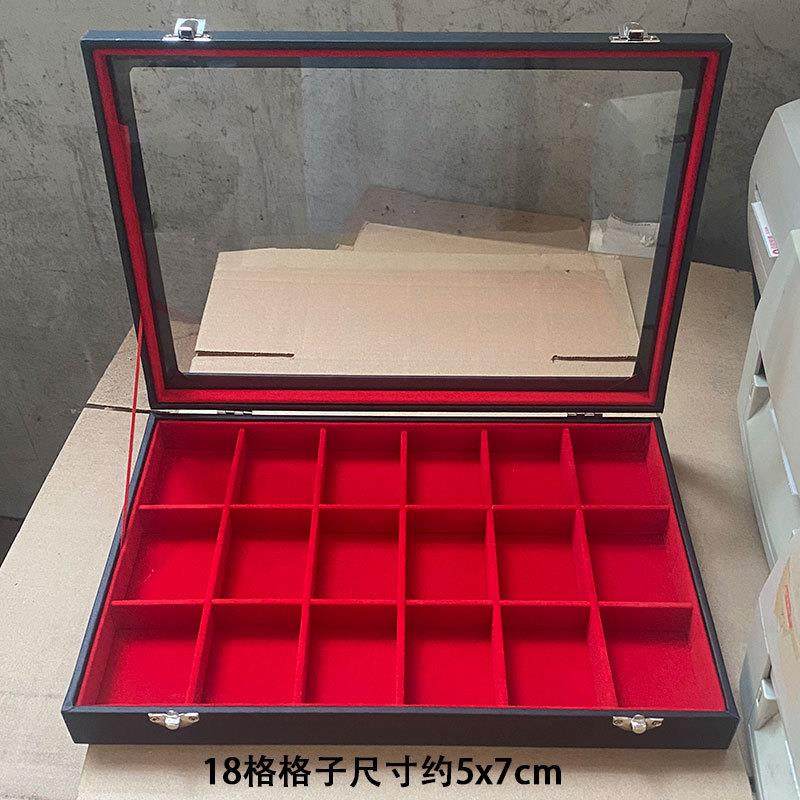 大容量黑色红色玻璃盖18格珠宝箱戒指手镯项链耳环耳钉首饰盒珠宝