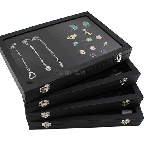 中大号黑色珠宝箱首饰盒项链戒指耳钉手镯耳环饰品收纳展示架道具