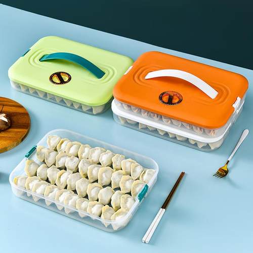 家用冰箱饺子收纳盒大容量计时保鲜盒 手提式多层带盖冷冻饺子盒