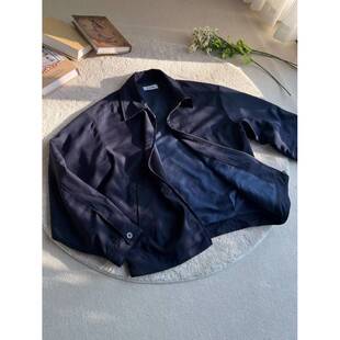 Xanvas蓝丝绒miu系春季翻领夹克复古藏蓝老干部外套老钱cleanfit