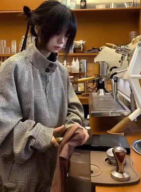 NewDecay24FW“威尔士亲王”千鸟格纹哈灵顿夹克休闲短宽外套