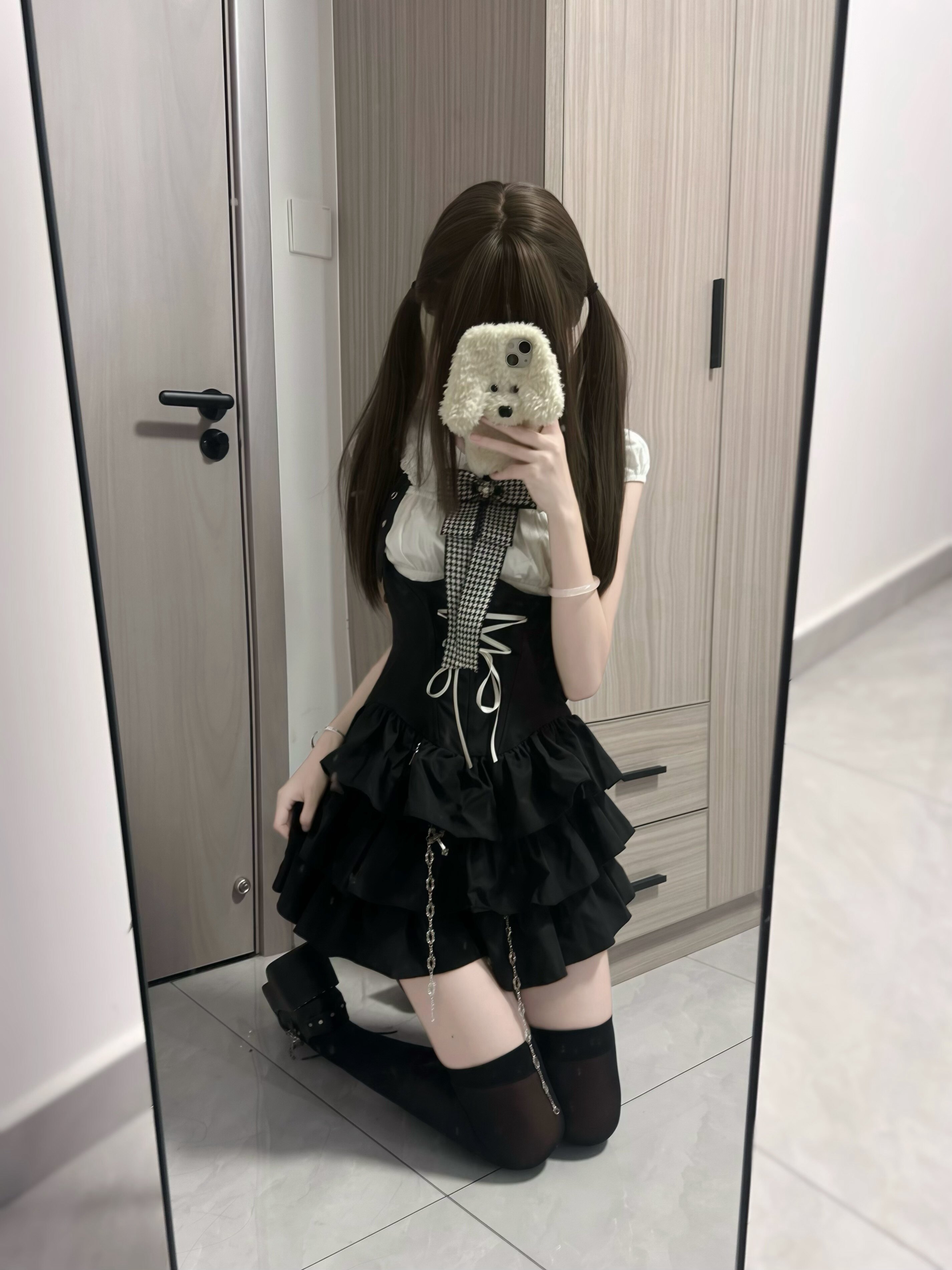 自制元气少女量产型挂脖背带裙亚文化格雷系凛凛蝶自设cos清楚系