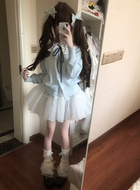 自制小香风外套针织衫富家千金秋冬温柔baby蓝通勤套装