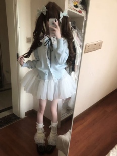 自制小香风外套针织衫富家千金秋冬温柔baby蓝通勤套装