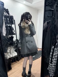 毛呢外套女中长款小个子秋冬季日系宽松西装呢子大衣野良神cos