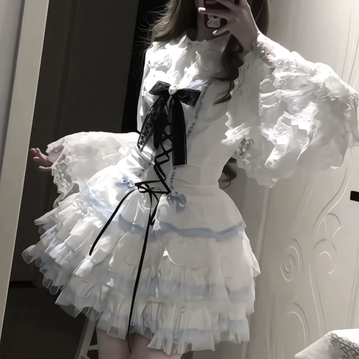 doll原创洋装Lolita公主雷姆自设吊带蝴蝶结cos爱丽丝姬袖衬衫